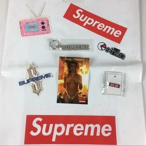 Supreme Key Chain and Sticker Lot w Supreme Bag